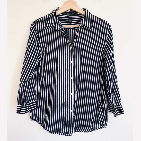 Ralph Lauren • Striped Button-Down Blouse Top in Navy - Picture 2 of 4